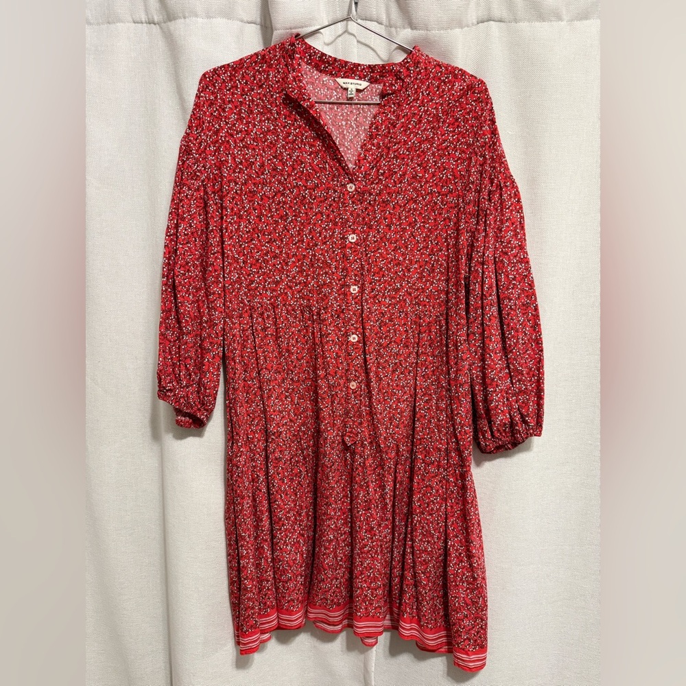 Max Studio Red Floral Long Sleeve Dress